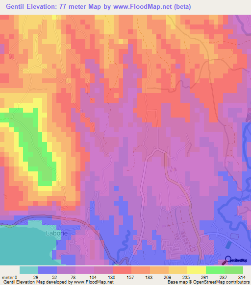 Gentil,Saint Lucia Elevation Map