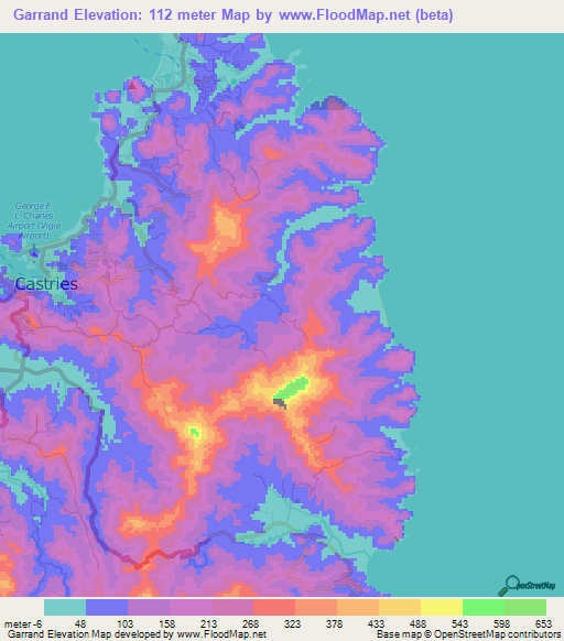 Garrand,Saint Lucia Elevation Map