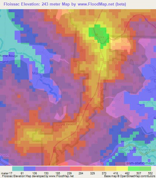 Floissac,Saint Lucia Elevation Map