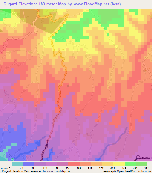 Dugard,Saint Lucia Elevation Map