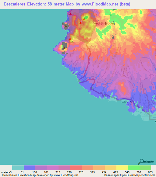 Descatieres,Saint Lucia Elevation Map