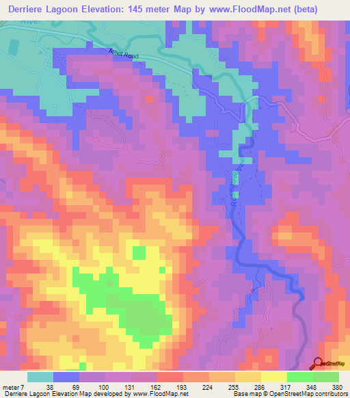 Derriere Lagoon,Saint Lucia Elevation Map