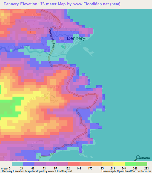 Dennery,Saint Lucia Elevation Map