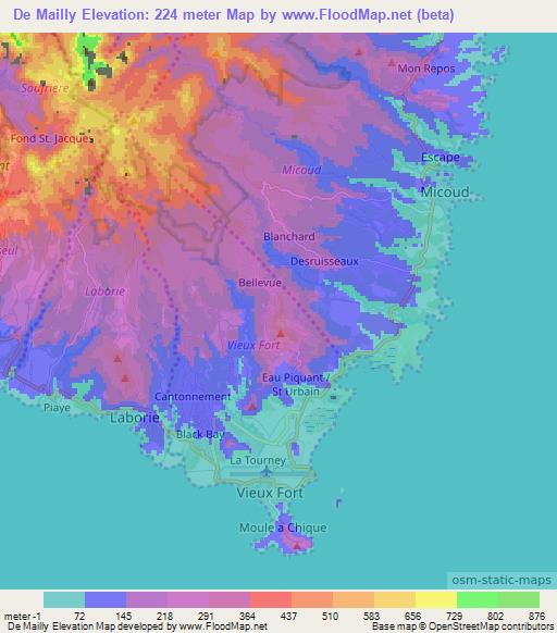 De Mailly,Saint Lucia Elevation Map