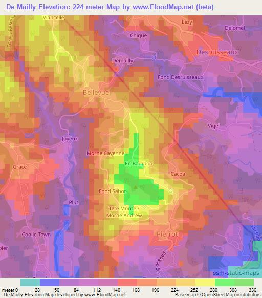 De Mailly,Saint Lucia Elevation Map