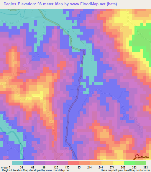 Deglos,Saint Lucia Elevation Map