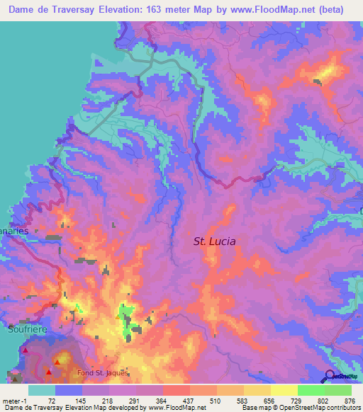 Dame de Traversay,Saint Lucia Elevation Map