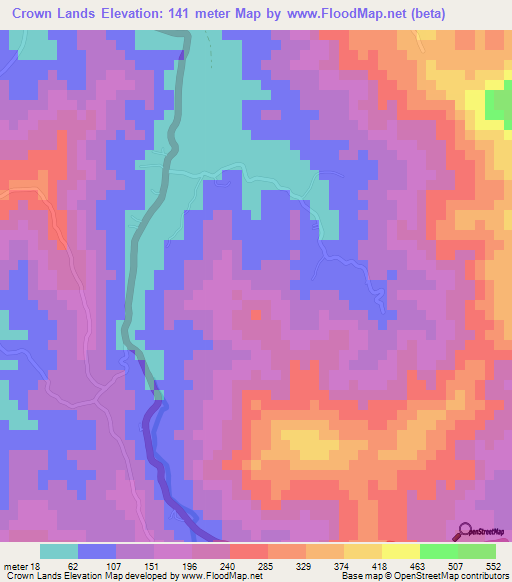 Crown Lands,Saint Lucia Elevation Map