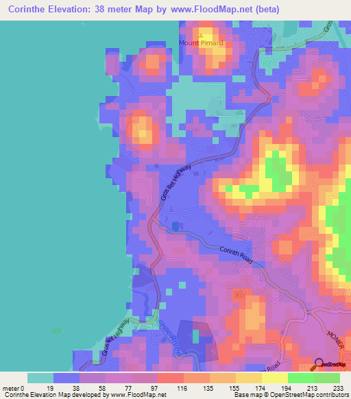 Corinthe,Saint Lucia Elevation Map