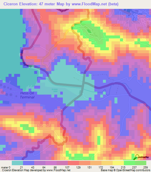 Ciceron,Saint Lucia Elevation Map
