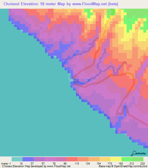 Choiseul,Saint Lucia Elevation Map