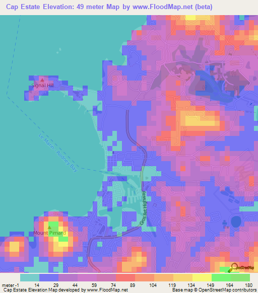 Cap Estate,Saint Lucia Elevation Map