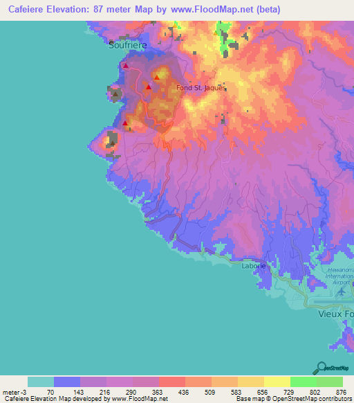 Cafeiere,Saint Lucia Elevation Map