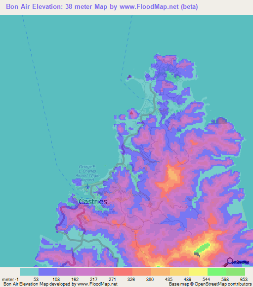 Bon Air,Saint Lucia Elevation Map