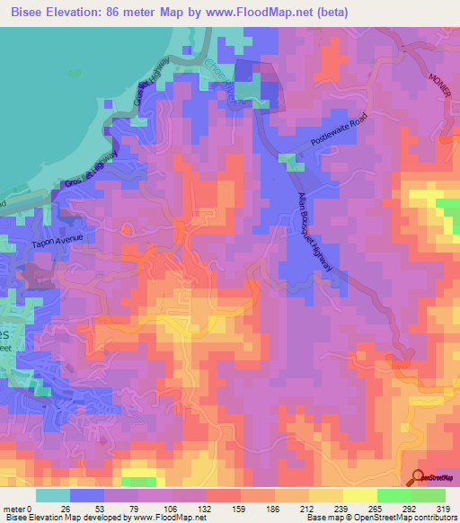 Bisee,Saint Lucia Elevation Map