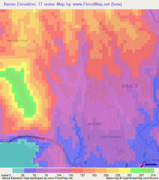 Banse,Saint Lucia Elevation Map