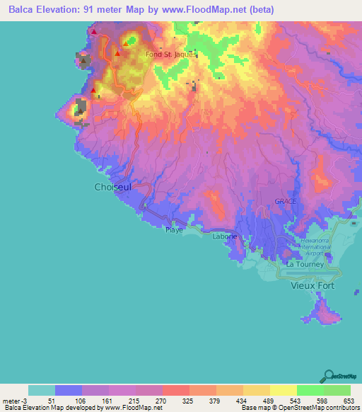 Balca,Saint Lucia Elevation Map