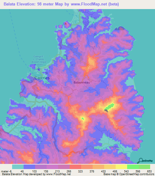 Balata,Saint Lucia Elevation Map