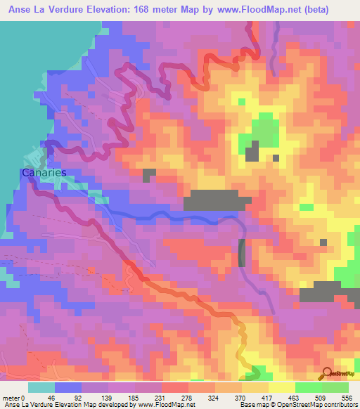 Anse La Verdure,Saint Lucia Elevation Map