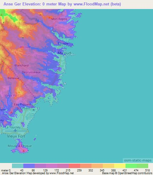 Anse Ger,Saint Lucia Elevation Map