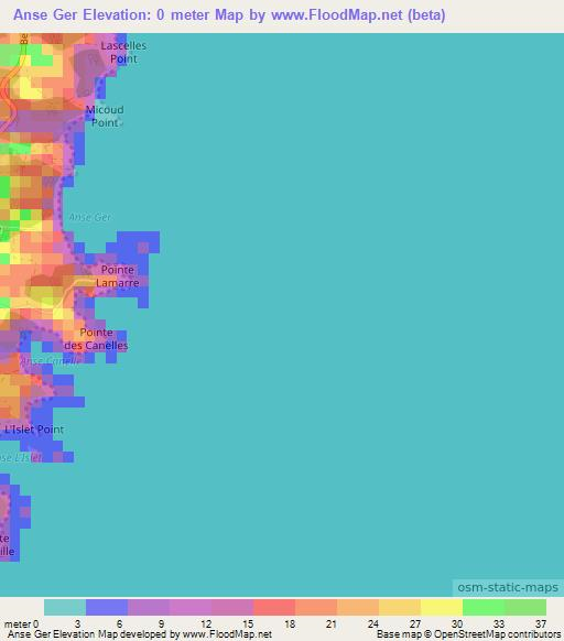 Anse Ger,Saint Lucia Elevation Map