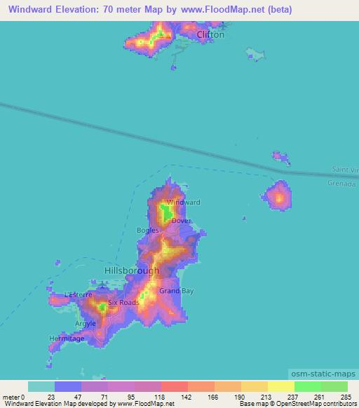 Windward,Grenada Elevation Map