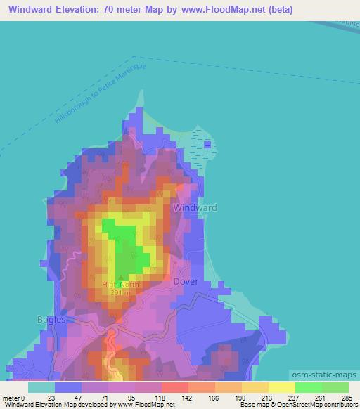 Windward,Grenada Elevation Map