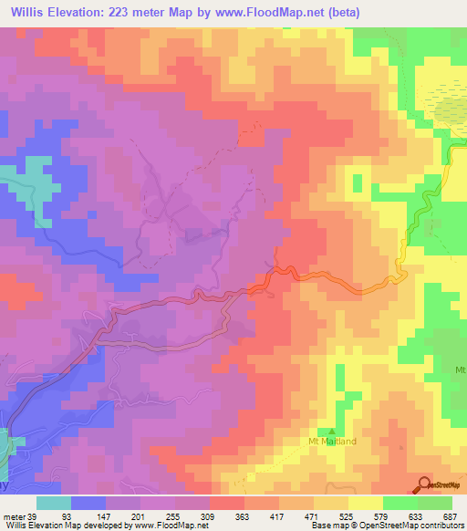 Willis,Grenada Elevation Map