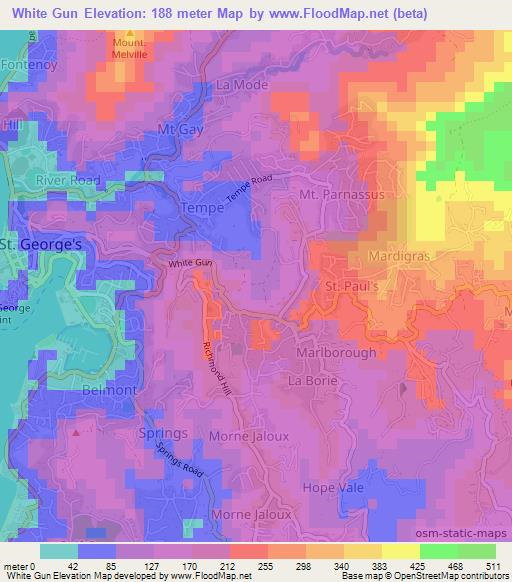 White Gun,Grenada Elevation Map