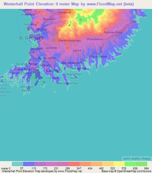Westerhall Point,Grenada Elevation Map