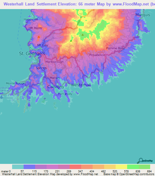 Westerhall Land Settlement,Grenada Elevation Map