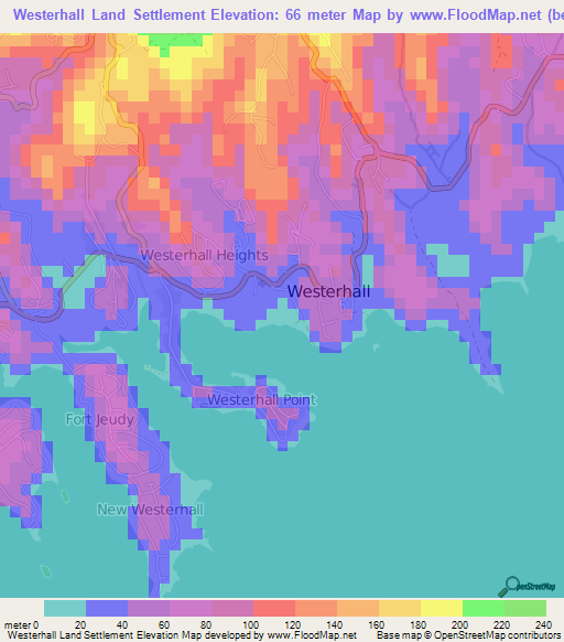 Westerhall Land Settlement,Grenada Elevation Map