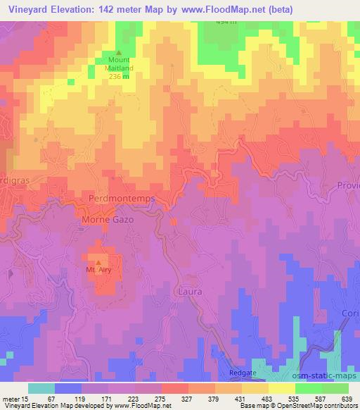 Vineyard,Grenada Elevation Map