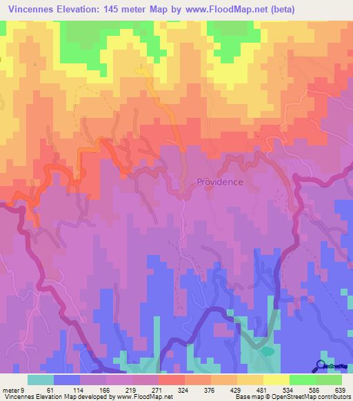 Vincennes,Grenada Elevation Map