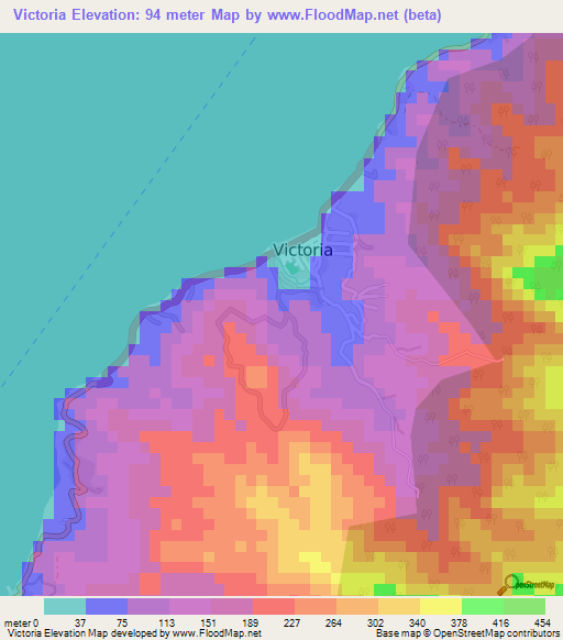 Victoria,Grenada Elevation Map