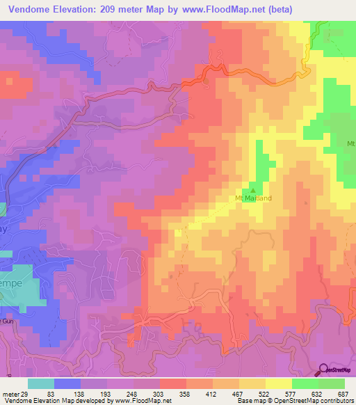 Vendome,Grenada Elevation Map