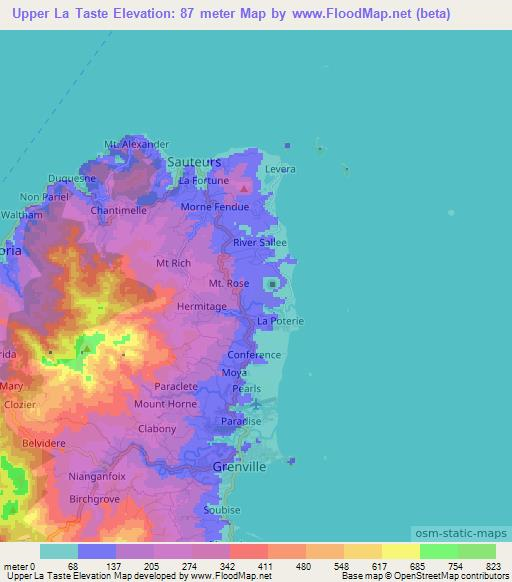 Upper La Taste,Grenada Elevation Map