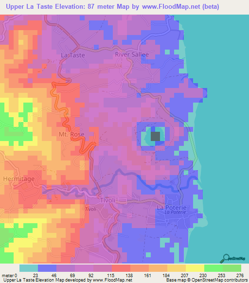Upper La Taste,Grenada Elevation Map