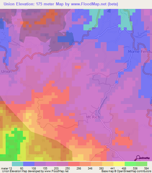 Union,Grenada Elevation Map