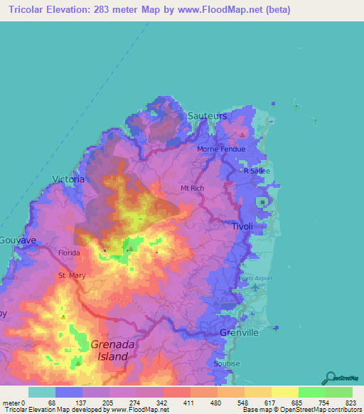 Tricolar,Grenada Elevation Map