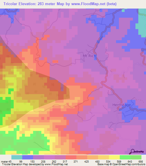 Tricolar,Grenada Elevation Map