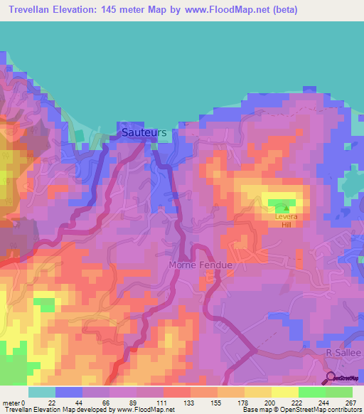 Trevellan,Grenada Elevation Map