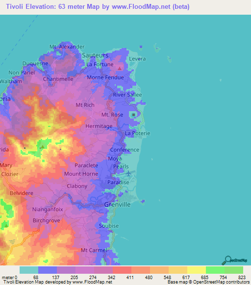 Tivoli,Grenada Elevation Map