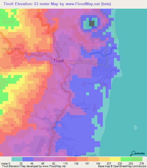Tivoli,Grenada Elevation Map