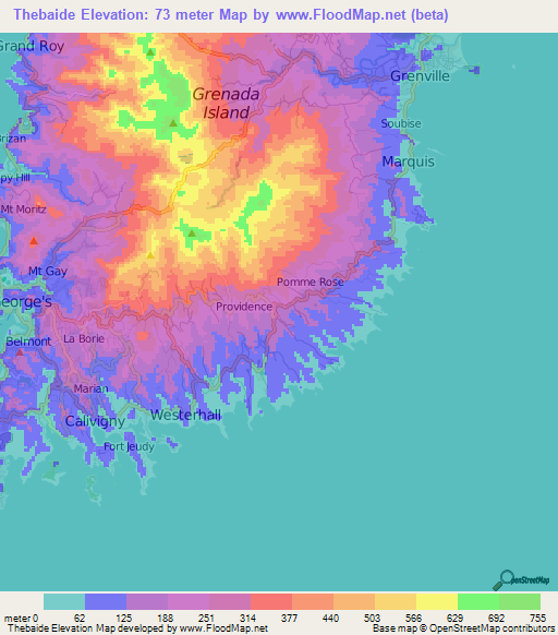 Thebaide,Grenada Elevation Map