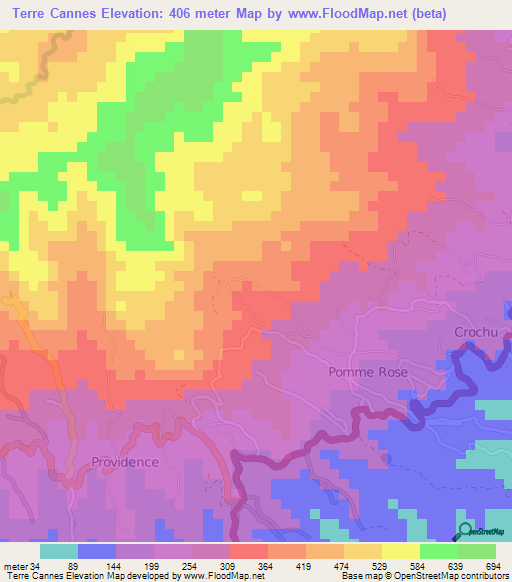 Terre Cannes,Grenada Elevation Map