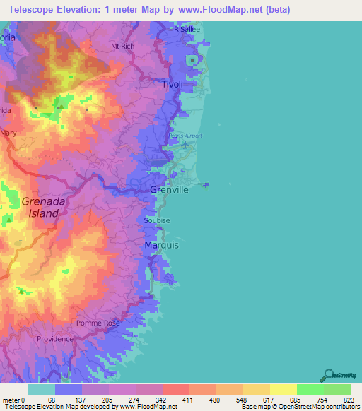 Telescope,Grenada Elevation Map