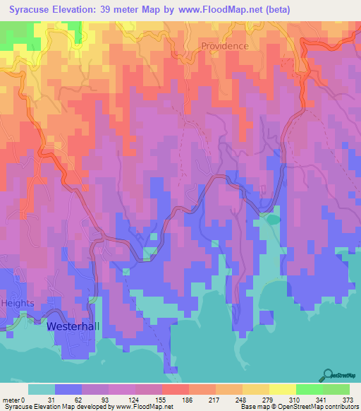 Syracuse,Grenada Elevation Map