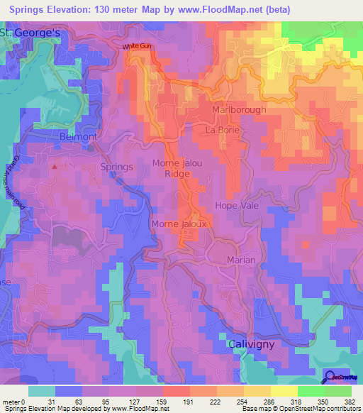 Springs,Grenada Elevation Map