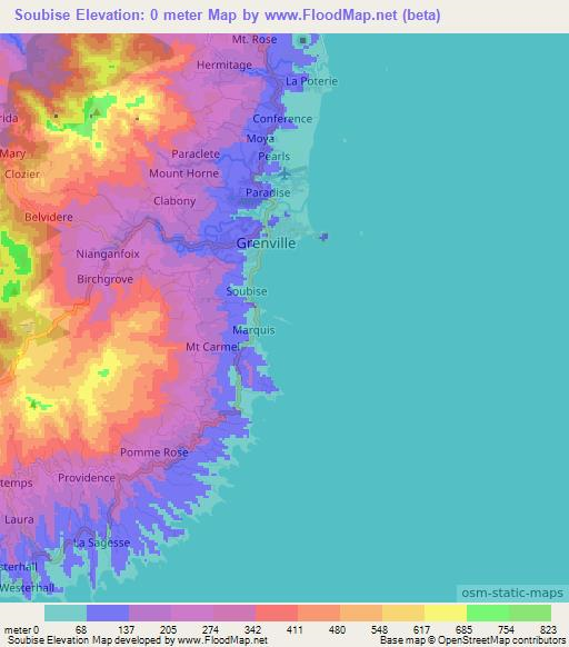 Soubise,Grenada Elevation Map